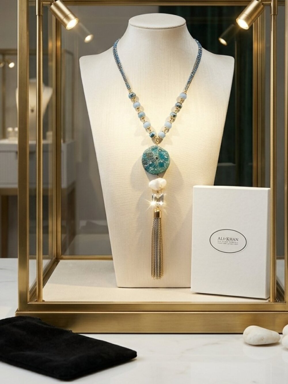 Ali khan Parisian  pearl and cluster necklace with crystal beads with gift box